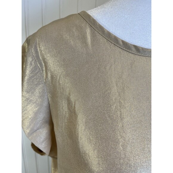 Chicos‎ Gold Shimmer Drita Sand Keyhole Button Back Womens Top SZ 1. Holiday Top - Picture 2 of 8